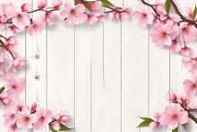 Pink Cherry Blossom On Wooden Background