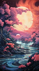 Wall Mural - landscape with moon