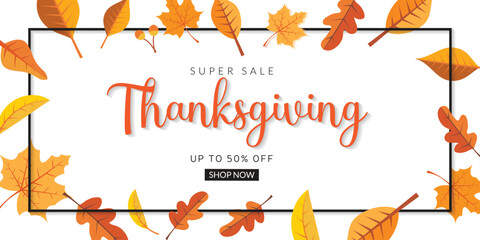 Poster - thanksgiving sale lettering design with leaf border perfect for banner, poster, templates.