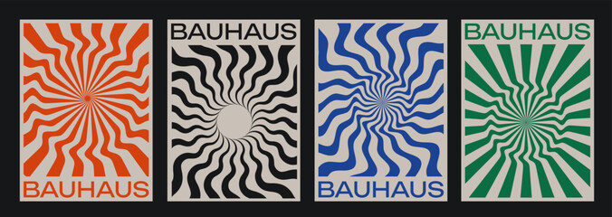 Aufkleber - Minimal Bauhaus Abstract Posters Set. Swiss Design composition with geometric shapes. Modern pattern. Optical Illusion Background.