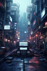 Wall Mural - Street cyberpunk background created with Generative Ai