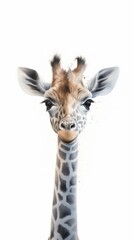 Wall Mural - Adorable pastel illustration: Baby giraffe portrait for kids room, clean design on white backdrop.