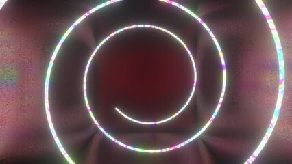 Poster - Abstract colorful hypnotic circle technology background glowing spiral neon light line rotating inside tunnel, spinning helix, hypnotic spiral spectrum, seamless looping animation. 4K 3D background