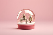 Pink Background With A Minimal Christmas Snow Globe