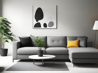 The interior modern living room with  sofa and wall