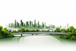 Green city with highway and trees on white background