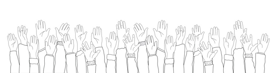 Wall Mural - Set of hands raised up in shame doodle vector element.