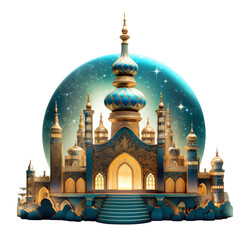 Wall Mural - Ramadan Mosque with Full Moon Design Isolated on Transparent Background
