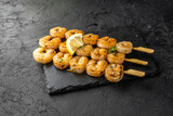 Fototapeta Tulipany - shrimp skewers, yakitori, grilled shrimp