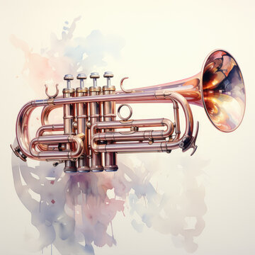 watercolor Trumpet full clipart, Generative Ai