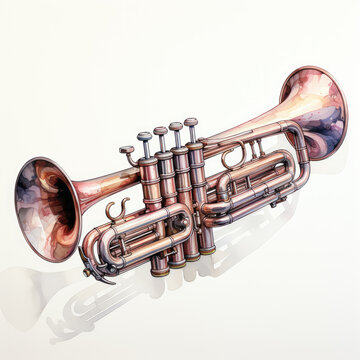 watercolor Trumpet full clipart, Generative Ai