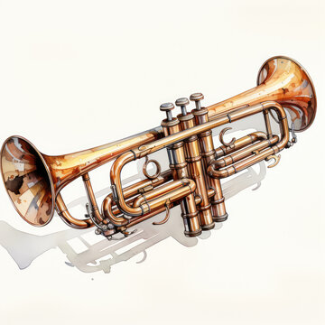 watercolor Trumpet full clipart, Generative Ai