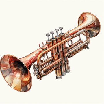 watercolor Trumpet full clipart, Generative Ai