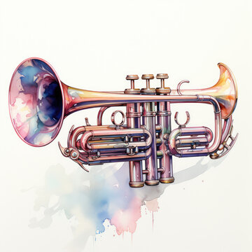 watercolor Trumpet full clipart, Generative Ai