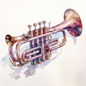 watercolor Trumpet full clipart, Generative Ai