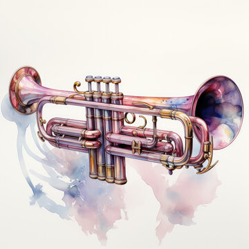 watercolor Trumpet full clipart, Generative Ai