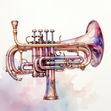 watercolor Trumpet full clipart, Generative Ai