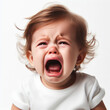 © Igor - cute little baby girl child crying and screaming isolated on white background. ai generative