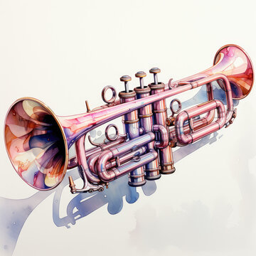 watercolor Trumpet full clipart, Generative Ai