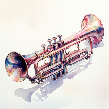 watercolor Trumpet full clipart, Generative Ai