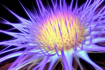 Wall Mural - a single, vibrant blossom against a dark black background, creating a visually striking composition.