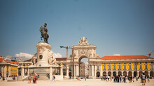 Lisbon, Portugal - May 25, 2023: Praca Do Comercio View On A Sunny Day With The Monument And The Augusta Arch In The Background