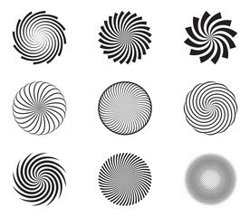 Poster - Spiral and swirl motion twisting circles design element set. Vector illustration.