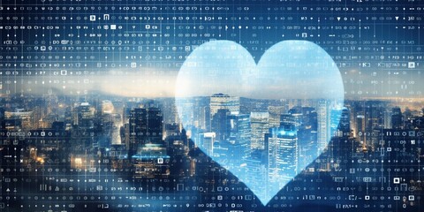 medical healthcare background wallpaper banner featuring heart shape and futuristic city elements 