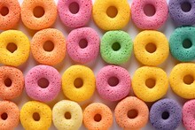 Colorful Cereal Corn Rings. Top View, Flatlay. Background, Wallpaper. Ai Generative