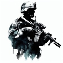 Silhouette Of Army Soldier Illustration.