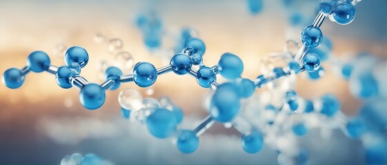 Wall Mural - yaluronic acid molecules. Hydrated chemicals, molecular structure and blue spherical molecule