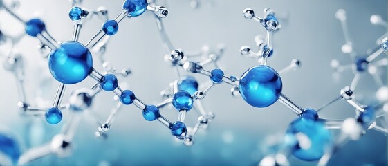 Poster - yaluronic acid molecules. Hydrated chemicals, molecular structure and blue spherical molecule