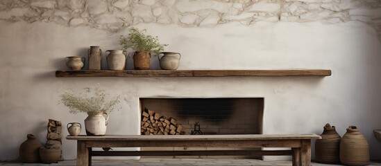 Wall Mural - Greek house has a vintage fire feature