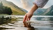 closeup of a woman s hand touching the lake water causing ripples a concepts of cleansing nature environment and sustainability