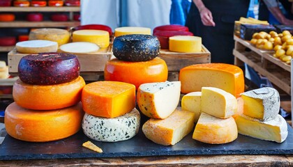 Poster - selection of dutch cheese at farmers traditional market