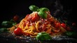 italian food. spaghetti pasta on dark background.