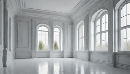 Wall Mural - classic empty clean white room with windows