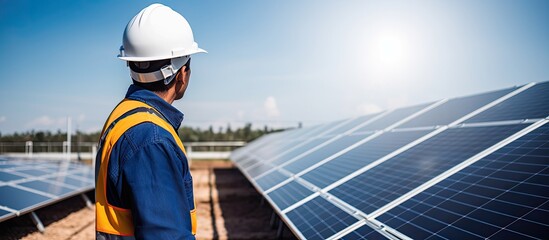 Canvas Print - Inspecting solar panel installations in a sustainable energy plant