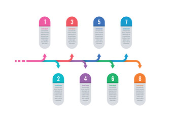 eight options infographic template. arrow sign information template. internet, business, magazine, education, annual report information template