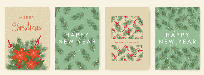 Wall Mural - Christmas and Happy New Year, greeting card for your design. Retro style, vector illustration.