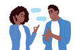© Nadiia - International day of sign languages. A man and a woman with hearing impairment. A pair of deaf and mute people using sign language to communicate.