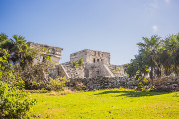 Wall Mural - Pre-Columbian Mayan walled city of Tulum, Quintana Roo, Mexico, North America, Tulum, Mexico. El Castillo - castle the Mayan city of Tulum main temple