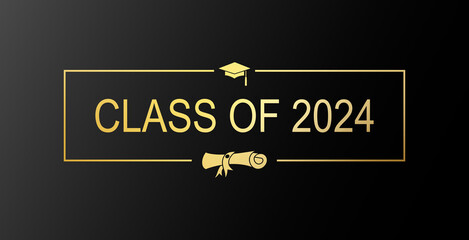 Wall Mural - Congratulations graduates with gold brush stroke abstract background. Class of 2024 black and gold design for graduation ceremony, banner, greeting card and other design. Vector illustration.