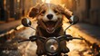 a cute dog ride a bike on highway