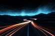 Abstract depiction of glowing streaks on a nighttime road. Generative AI