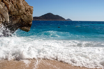 Wall Mural - sea, cliff and coastal view, wavy sea, Antalya.