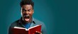Furious young African American man reading with anger shouting and looking up