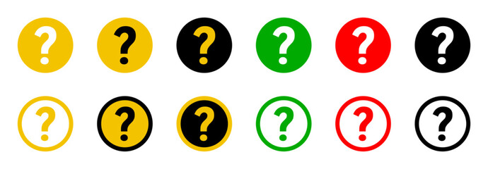 Poster - question mark round circle badge button warning problem support or help icon set. vector image.