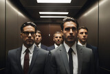 Fototapeta  - Businessman wearing suits inside an elevator, office elevator, man wearing suits, man wearing ties in an elevator