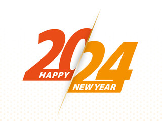 Wall Mural - Happy New Year 2024, vector greeting illustration 2024 orange text design.